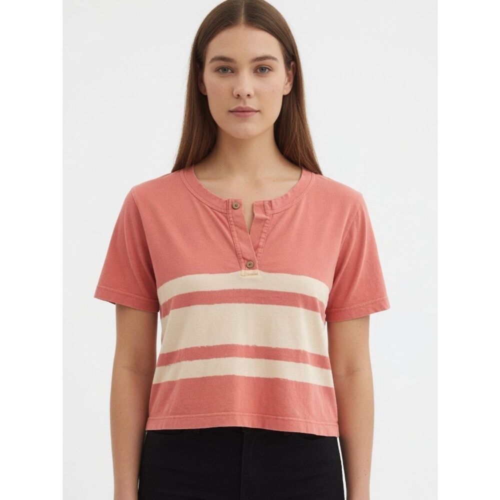 Big Bud Los Angeles Striped Tee Shirt Cropped Orange Yellow SZ XXS